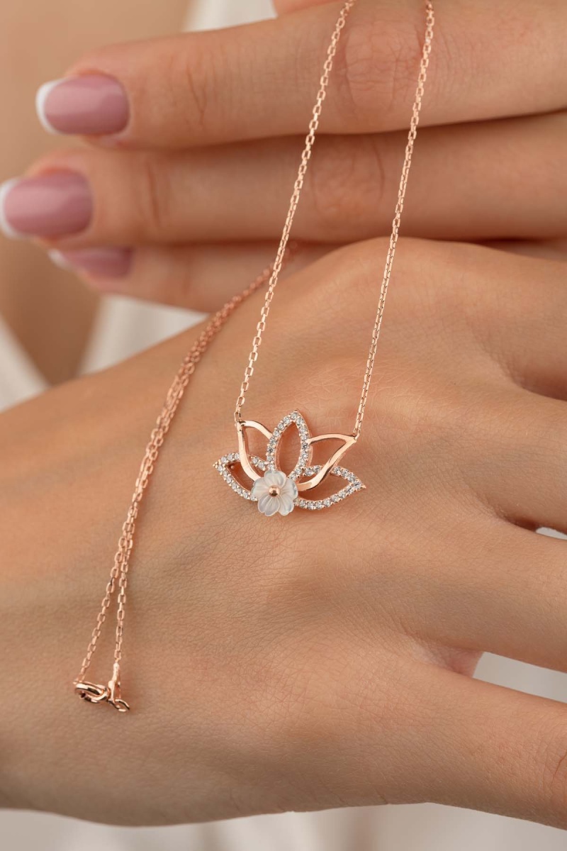 Lotus Çiçeği Kadın Gümüş Kolye - 2