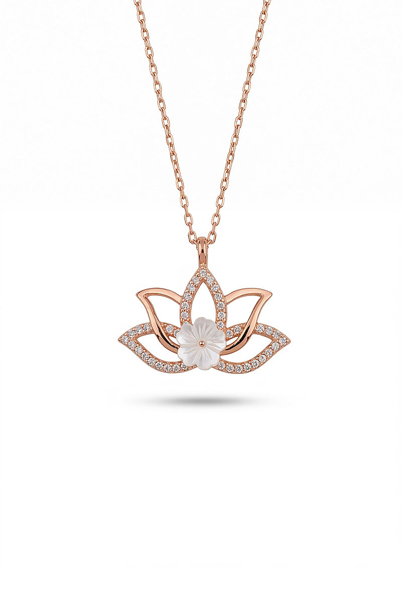 Lotus Çiçeği Kadın Gümüş Kolye - 1