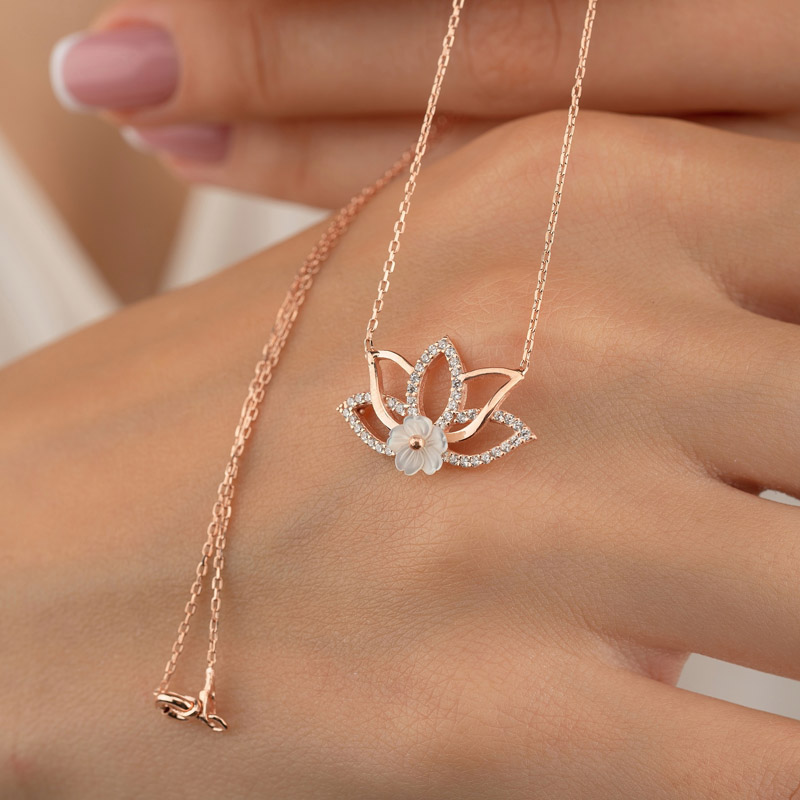 Gümüş Pazarım - Lotus Flower Women's Sterling Silver Necklace
