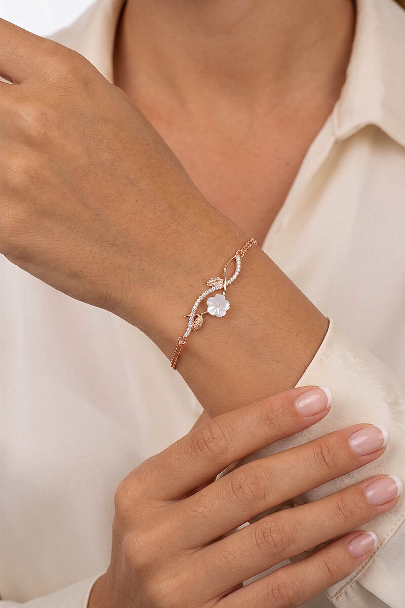 Manolya Çiçeği Kadın Rosegold Gümüş Bileklik - 2