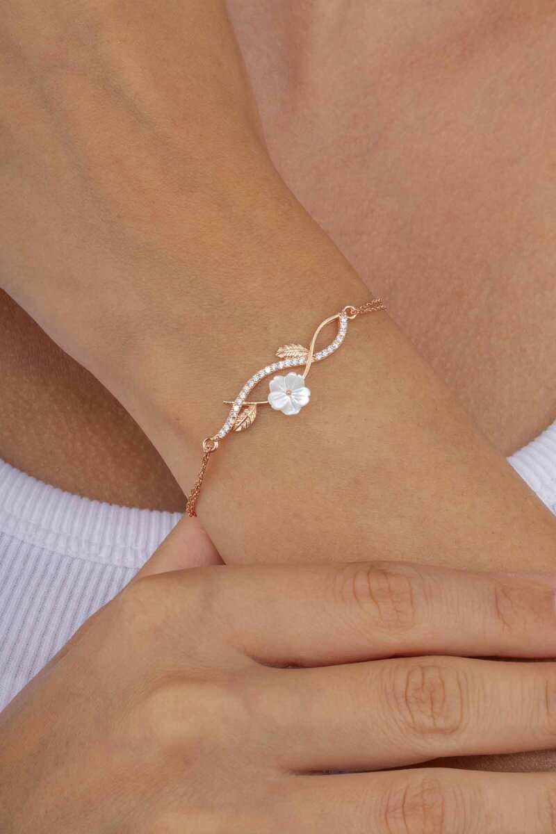 Manolya Çiçeği Kadın Rosegold Gümüş Bileklik - 1