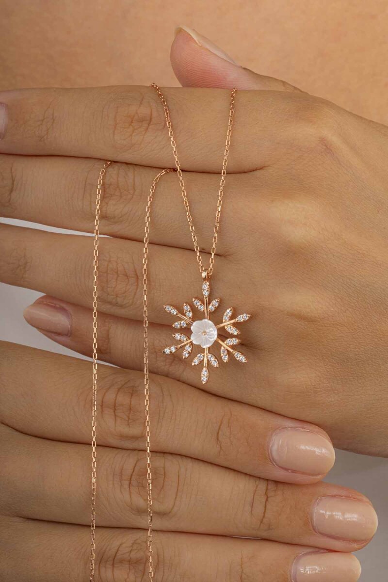 Manolya Çiçeği Kar Tanesi Gümüş Kolye - 1