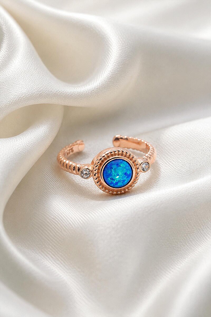 Blue Opal Stone-set Adjustable Women's Silver Ring