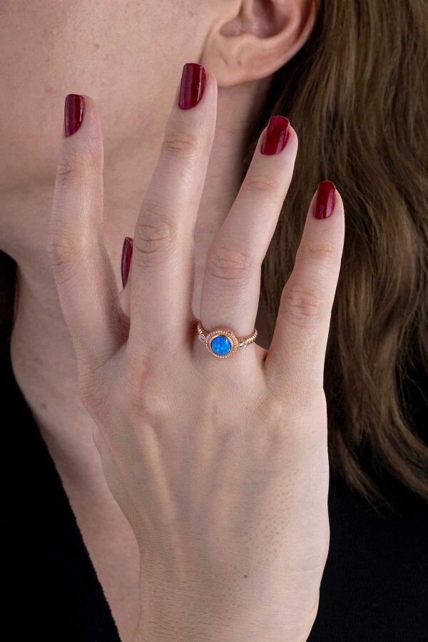 Mavi Opal Taşlı Ayarlanabilir Kadın Gümüş Yüzük - Gümüş Pazarım