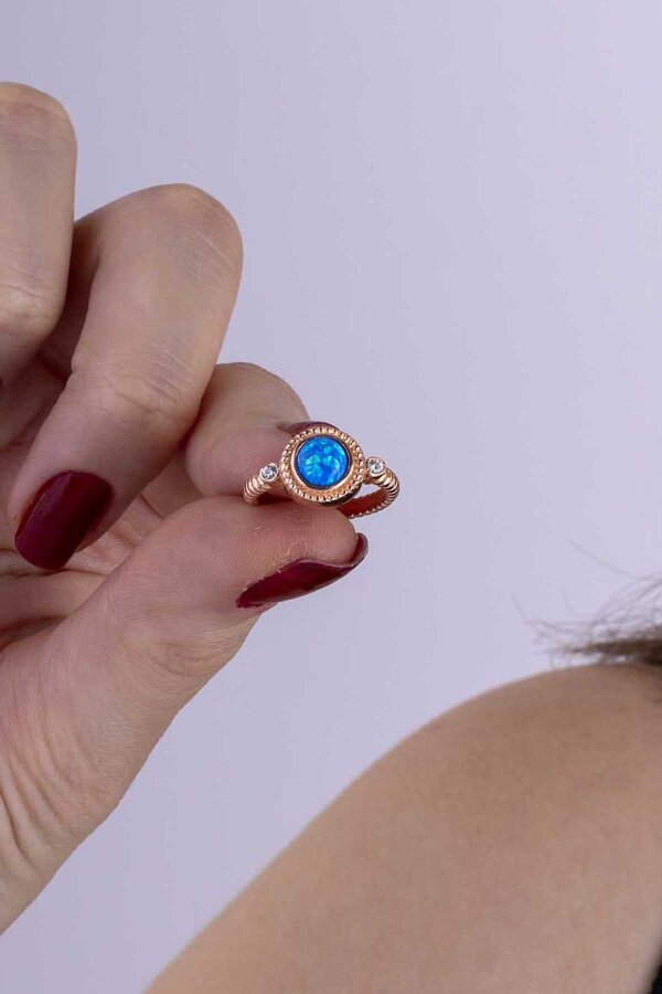 Mavi Opal Taşlı Ayarlanabilir Kadın Gümüş Yüzük - Gümüş Pazarım