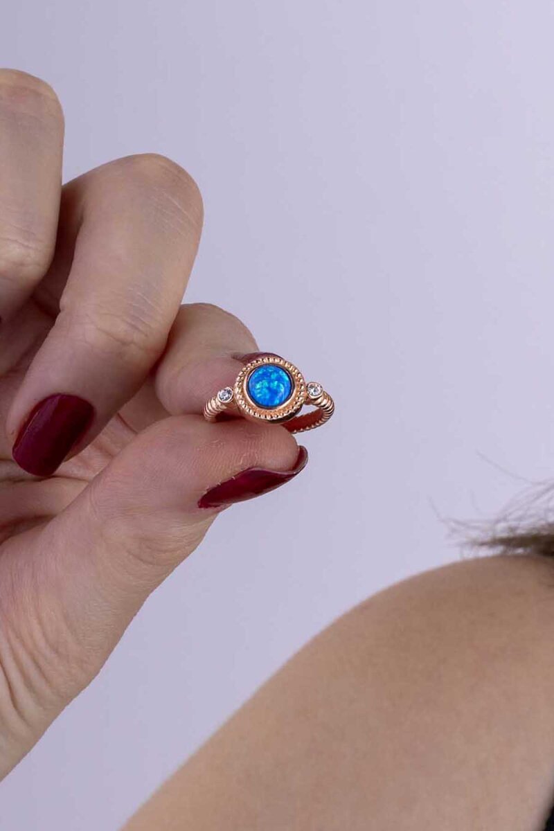 Mavi Opal Taşlı Ayarlanabilir Kadın Gümüş Yüzük - 1