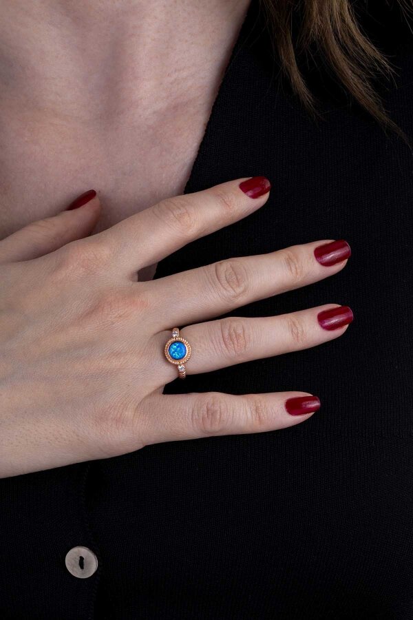 Mavi Opal Taşlı Ayarlanabilir Kadın Gümüş Yüzük - Gümüş Pazarım