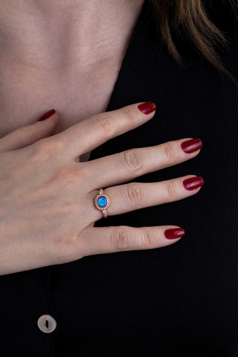 Mavi Opal Taşlı Ayarlanabilir Kadın Gümüş Yüzük - 3