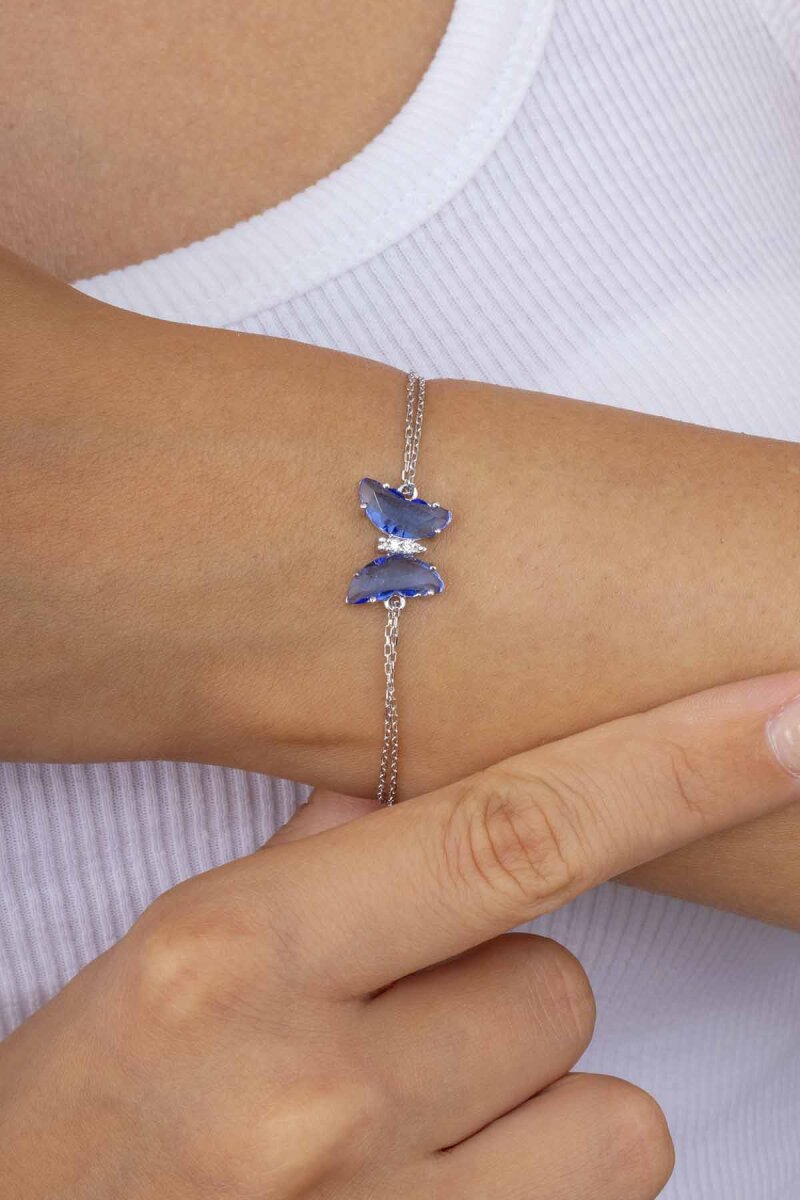 Mavi Taşlı Kelebek Gümüş Bileklik - 3