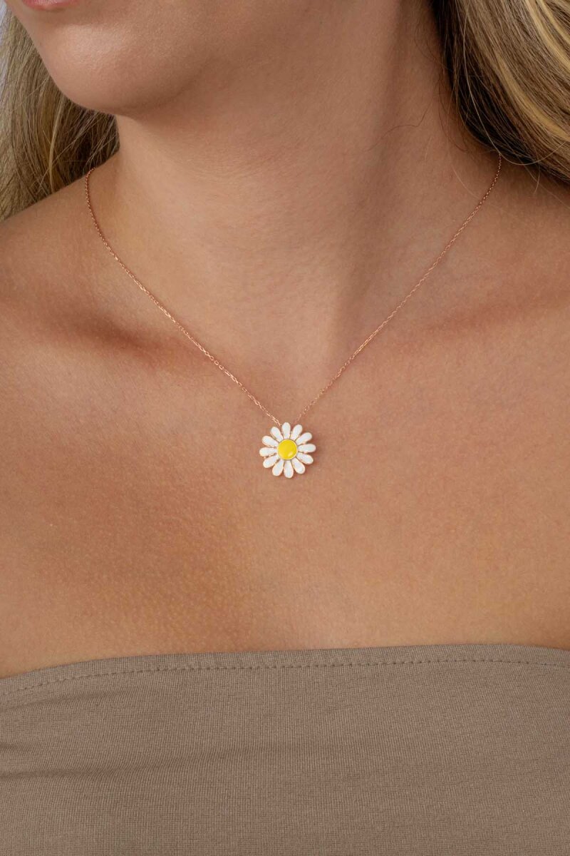 Mineli Papatya Gümüş Kolye - 1