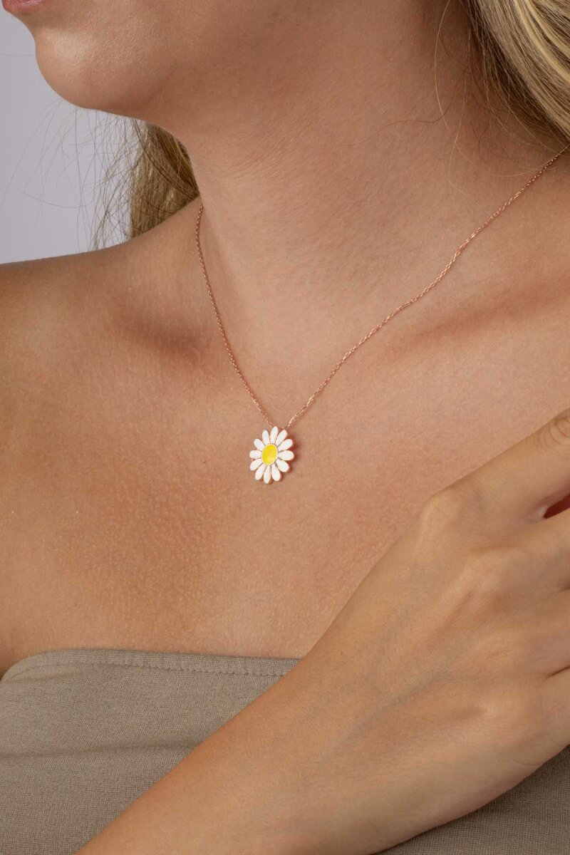 Mineli Papatya Gümüş Kolye - 2