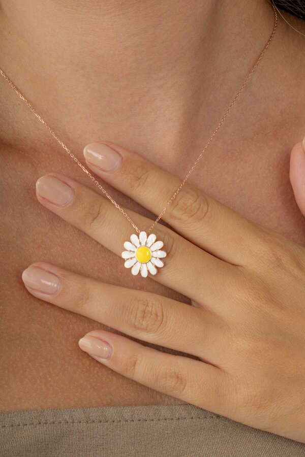 Mineli Papatya Gümüş Kolye - Gümüş Pazarım