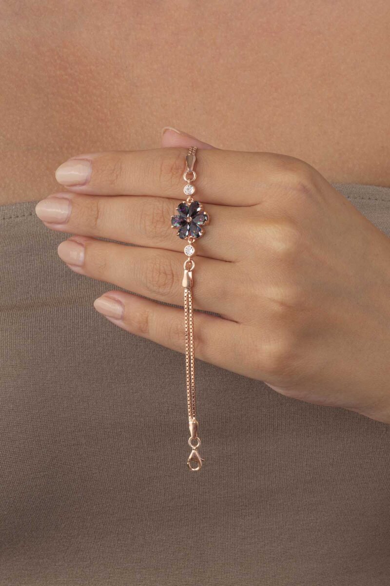 Mistik Topaz 6 Yapraklı Yonca Gümüş Bileklik - 2