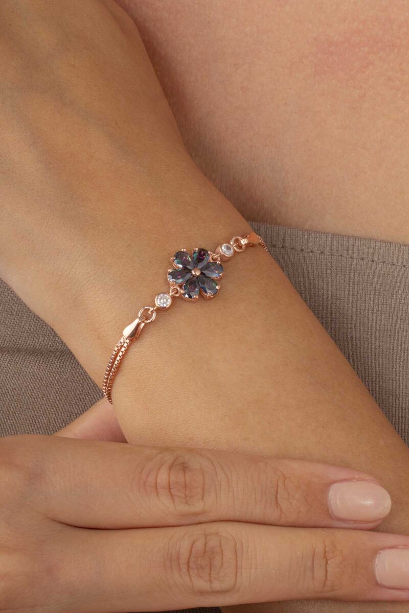 Mistik Topaz 6 Yapraklı Yonca Gümüş Bileklik - 1