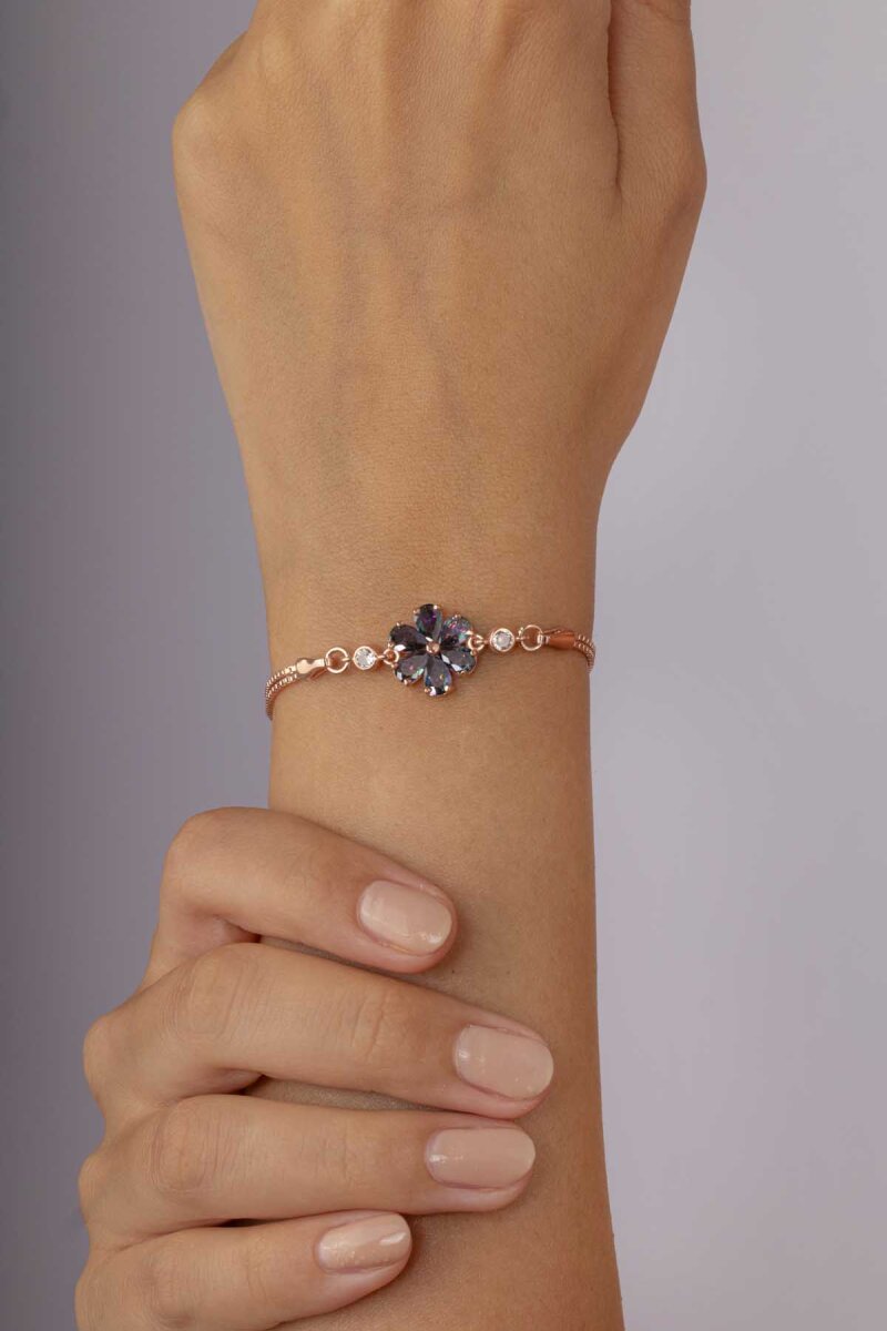 Mistik Topaz 6 Yapraklı Yonca Gümüş Bileklik - 3