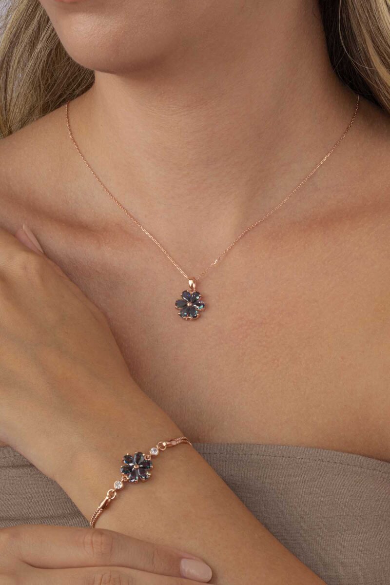 Mistik Topaz Taşlı Gümüş Kolye Ve Bileklik Kombini - 1