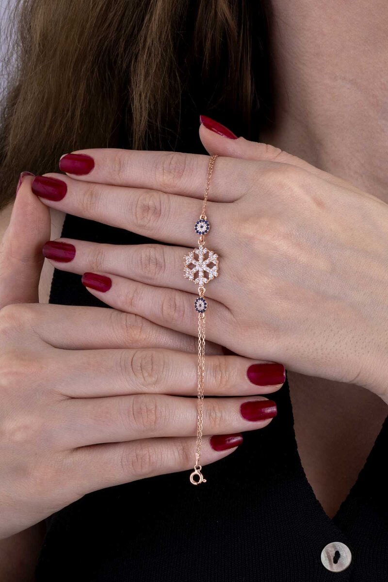 Nazar Boncuklu Kar Tanesi Gümüş Bileklik - 1