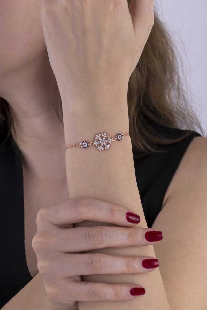 Nazar Boncuklu Kar Tanesi Gümüş Bileklik - 2