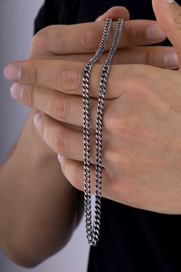 Oksitli Gurmet Model Kalın Kenarlı Erkek Çelik Zincir - Gümüş Pazarım