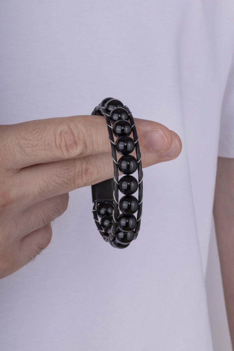 10 mm Oniks Taşlı Deri Geçişli Erkek Doğal Taş Bileklik - 2
