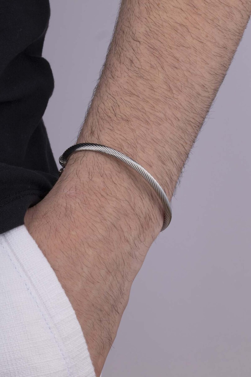 Örgü Model Beyaz Altın Kaplama Çelik Erkek Kelepçe Bileklik - 1