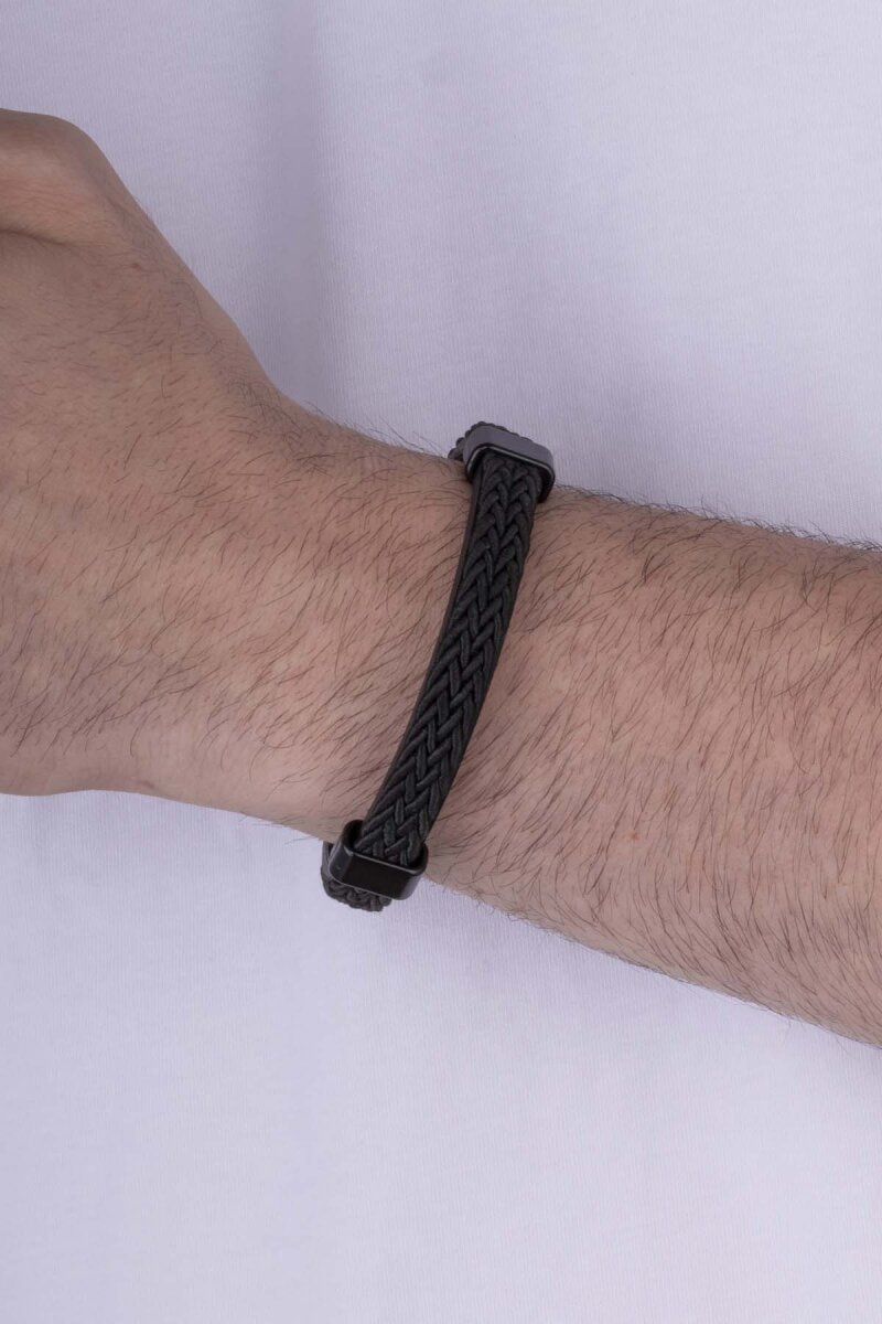 Örgü Model Deri Kordonlu Erkek Bileklik - 2