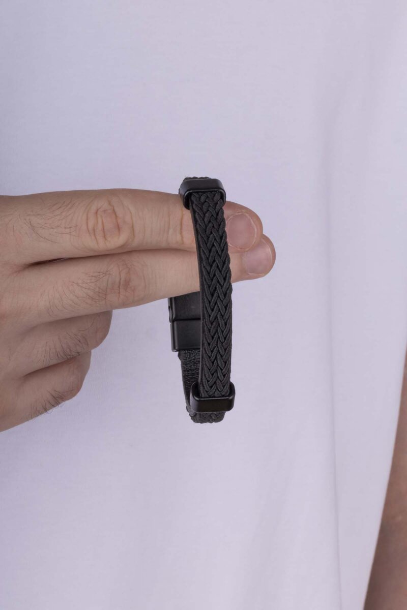 Örgü Model Deri Kordonlu Erkek Bileklik - 3