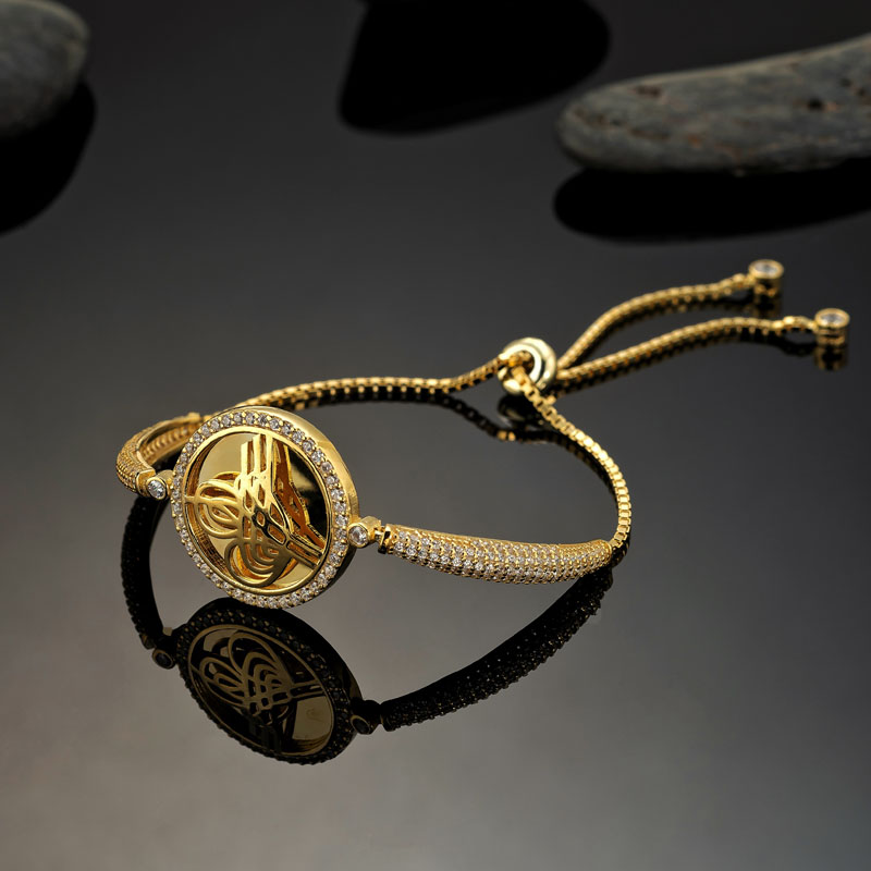 Gümüş Pazarım - Osmanlı Tuğralı Asansörlü Altın Kaplama Gümüş Bileklik