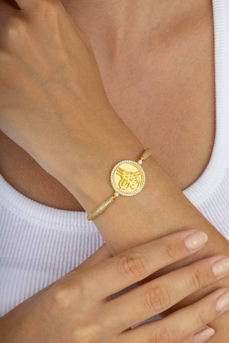 Osmanlı Tuğralı Asansörlü Altın Kaplama Gümüş Bileklik - 2