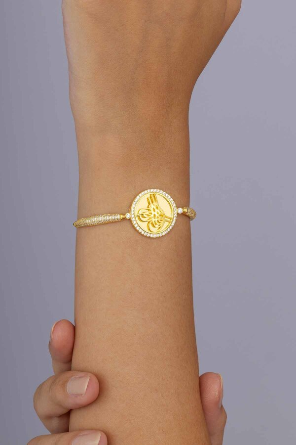 Osmanlı Tuğralı Asansörlü Altın Kaplama Gümüş Bileklik - Gümüş Pazarım