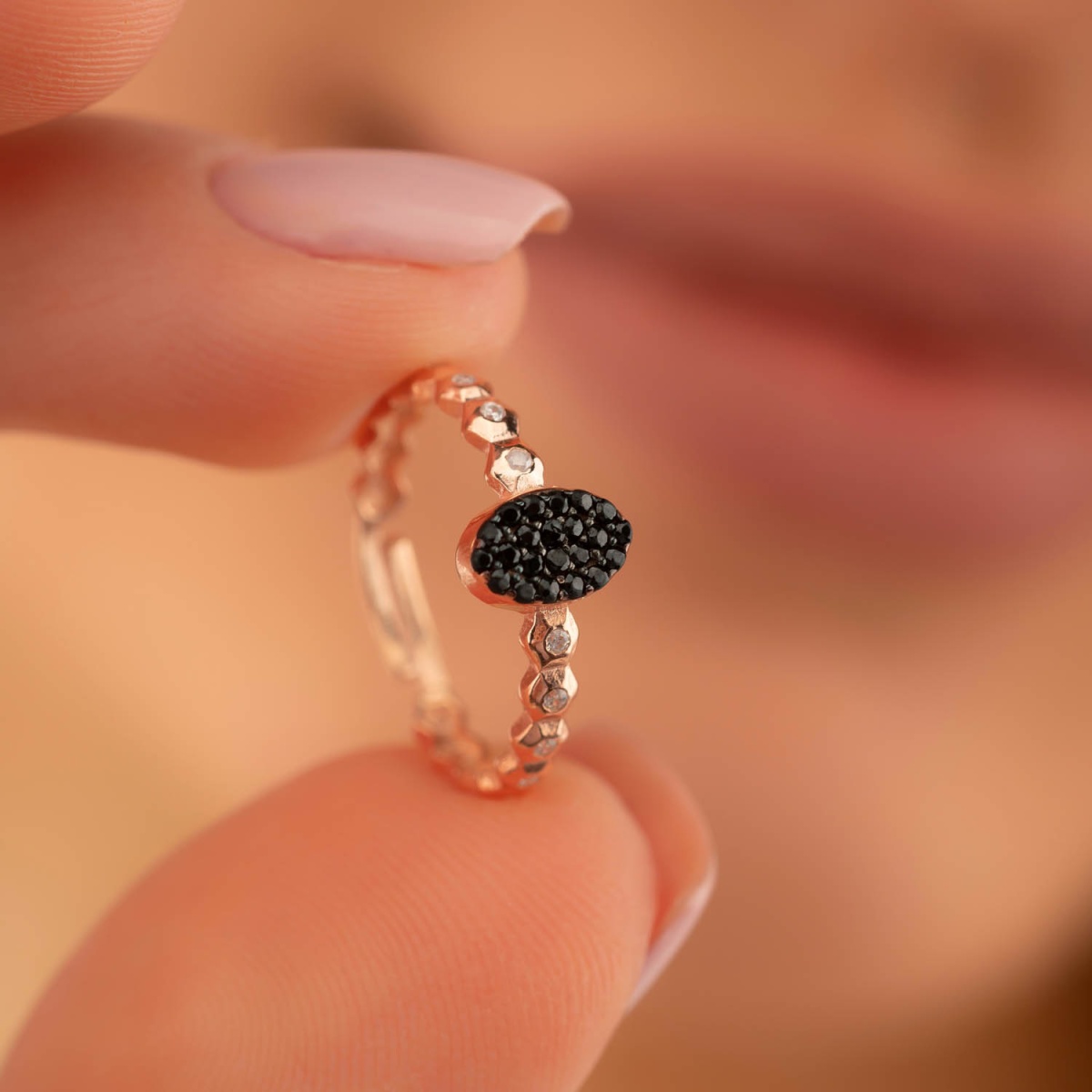 Oval Cut Black Stone Silver Knuckle Ring