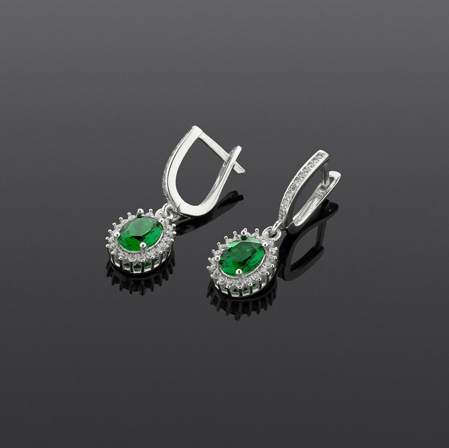 Gümüş Pazarım - Oval Cut Emerald Silver Earrings