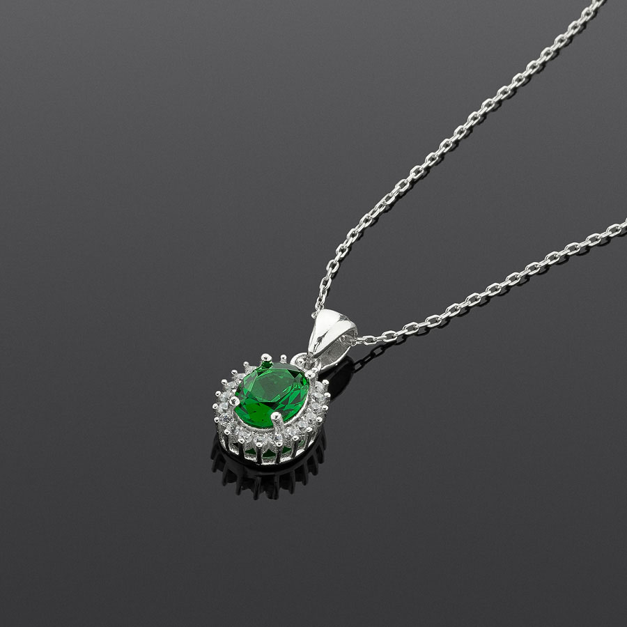 Gümüş Pazarım - Oval Cut Emerald Silver Necklace