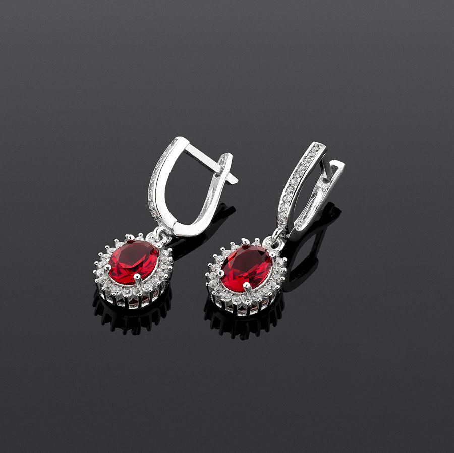 Oval Cut Ruby Silver Earrings