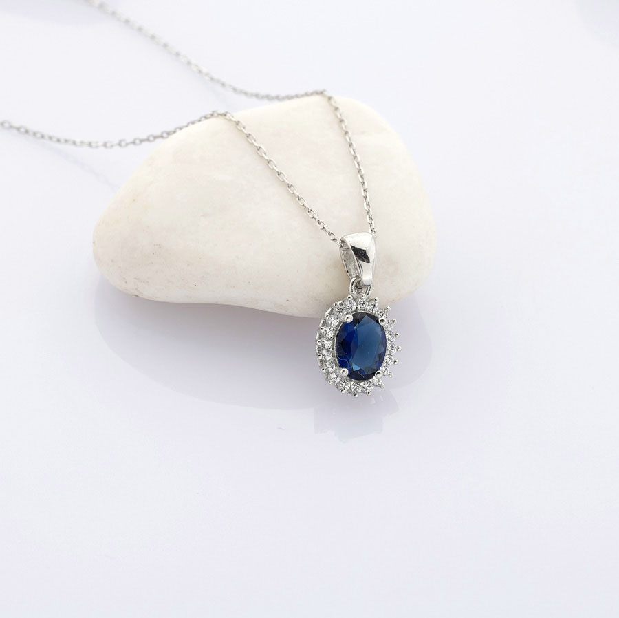 Oval Cut Sapphire Silver Necklace
