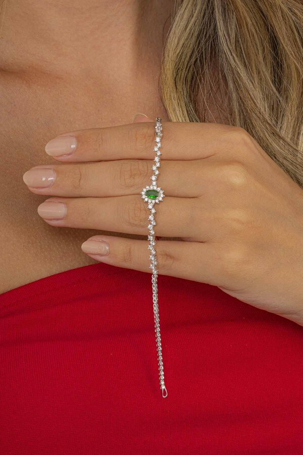 Oval Kesim Zümrüt Su Yolu Gümüş Bileklik - 3