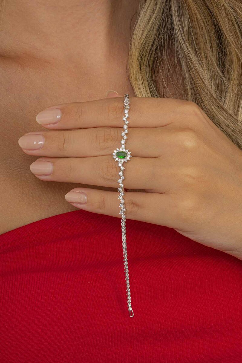 Oval Kesim Zümrüt Su Yolu Gümüş Bileklik - 3