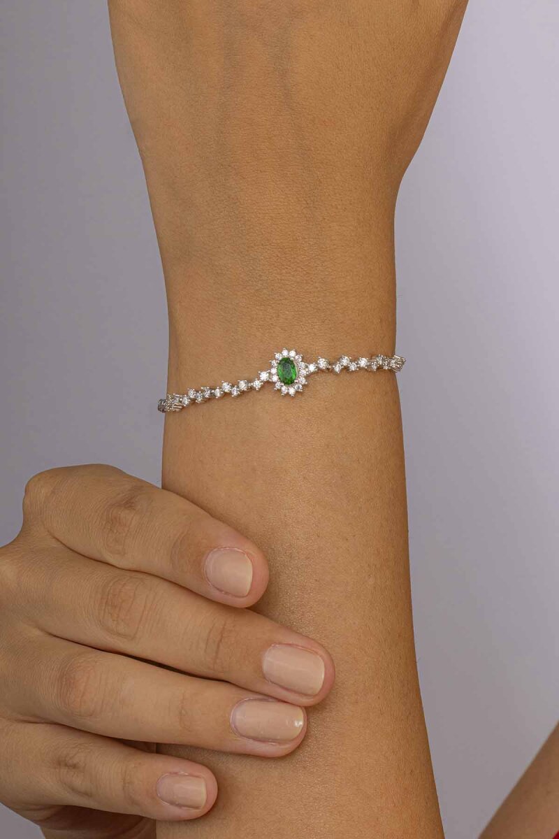 Oval Kesim Zümrüt Su Yolu Gümüş Bileklik - 2