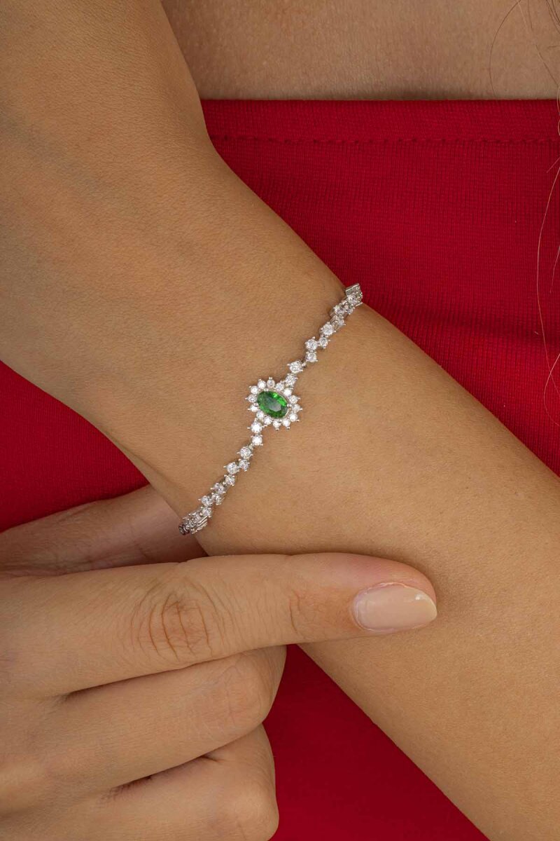Oval Kesim Zümrüt Su Yolu Gümüş Bileklik - 1