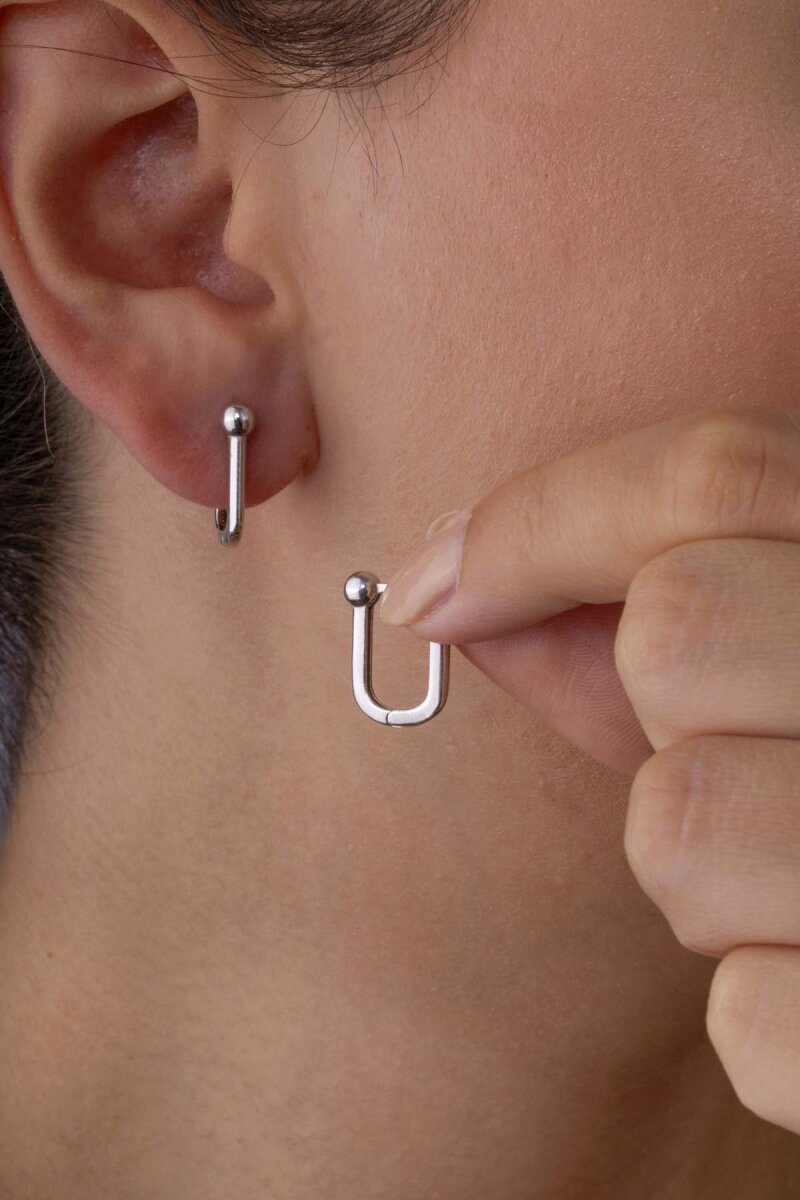 Oval Toplu İtalyan 925 Ayar Gümüş Küpe - 1