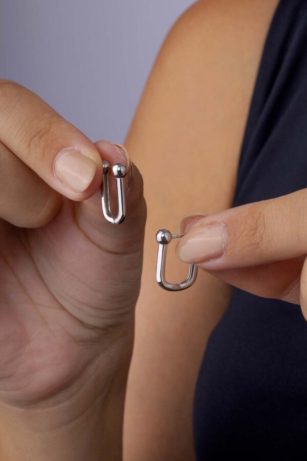 Oval Toplu İtalyan 925 Ayar Gümüş Küpe - Gümüş Pazarım