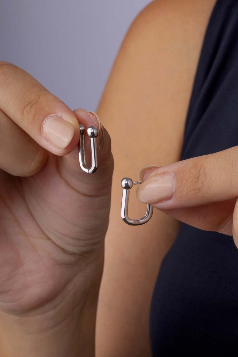 Oval Toplu İtalyan 925 Ayar Gümüş Küpe - 3