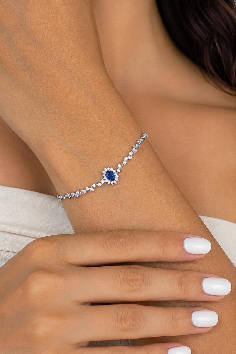 Oval Kesim Safir Su Yolu Gümüş Bileklik - 2