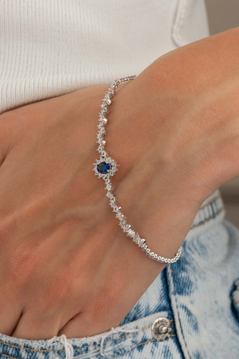 Oval Kesim Safir Su Yolu Gümüş Bileklik - 2