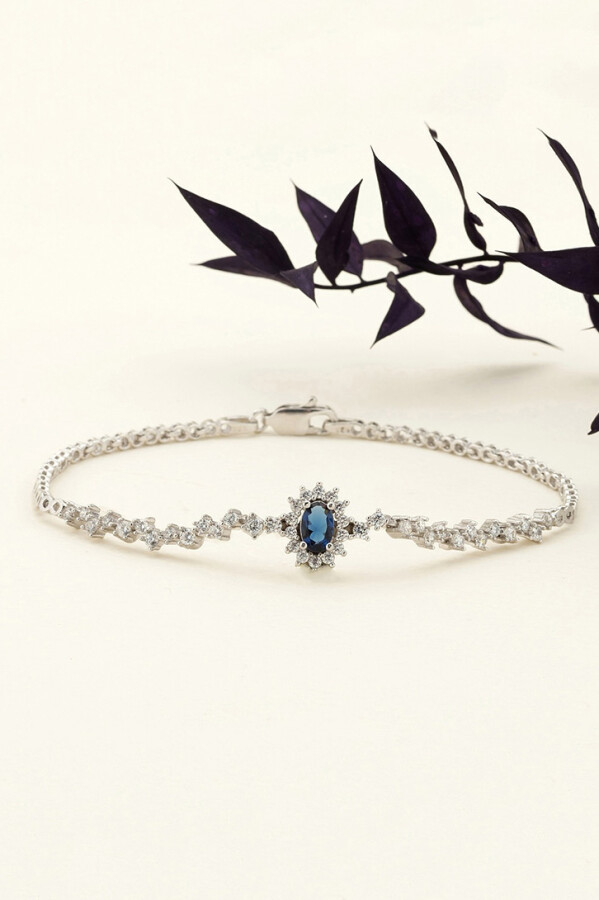 Oval Kesim Safir Su Yolu Gümüş Bileklik - Gümüş Pazarım