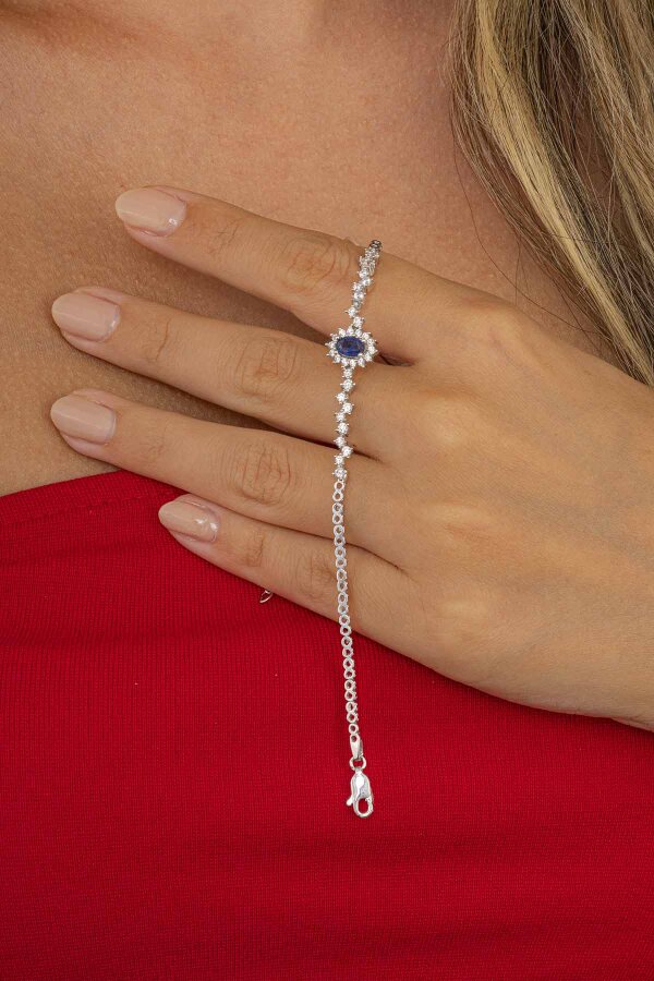 Oval Kesim Safir Su Yolu Gümüş Bileklik - 2