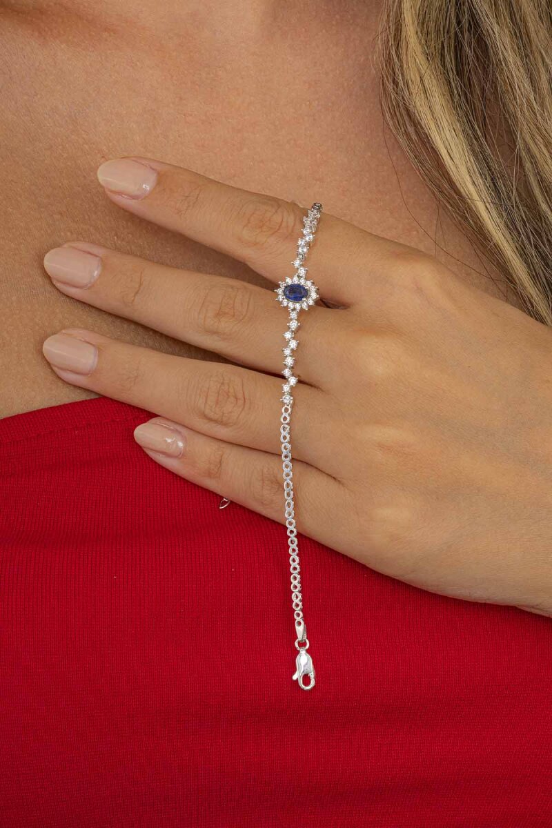 Oval Kesim Safir Su Yolu Gümüş Bileklik - 2