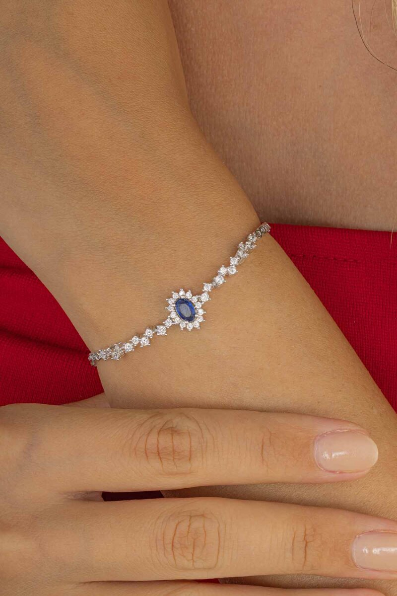 Oval Kesim Safir Su Yolu Gümüş Bileklik - 1