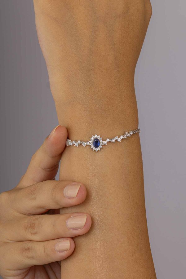 Oval Kesim Safir Su Yolu Gümüş Bileklik - 3