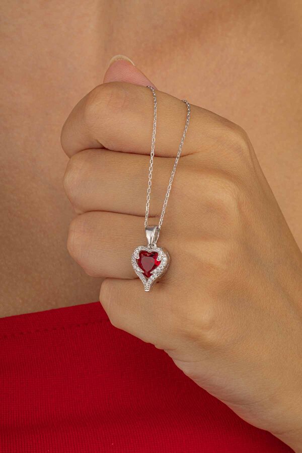 Özel Tasarım Kırmızı Taşlı 925 Ayar Gümüş Kolye - Gümüş Pazarım